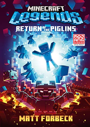 Minecraft Legends book cover featuring blue Piglins emerging from a portal.