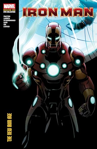 Iron Man in red and gold armor, comic book cover art.
