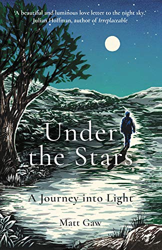Book cover illustration showing a person walking through a moonlit landscape at night.