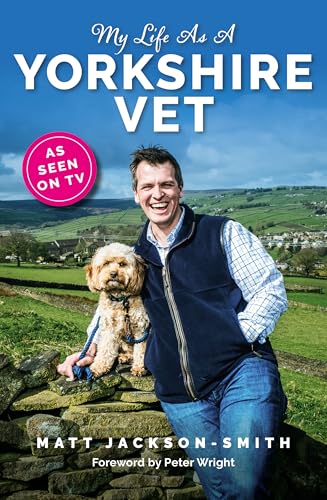 Book cover featuring a smiling vet with a dog in a rural landscape.