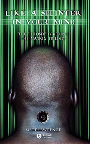 Book cover with a bald head, a gear, and green digital rain.