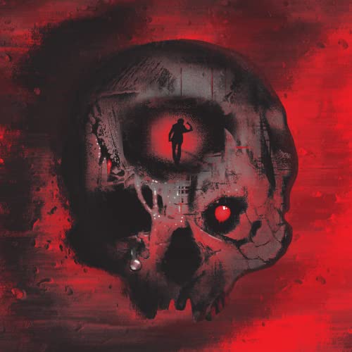 Red skull graphic with a silhouetted figure in the eye socket.