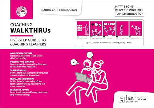 Book cover for Coaching WalkThrus featuring pink and white graphics and instructional text.