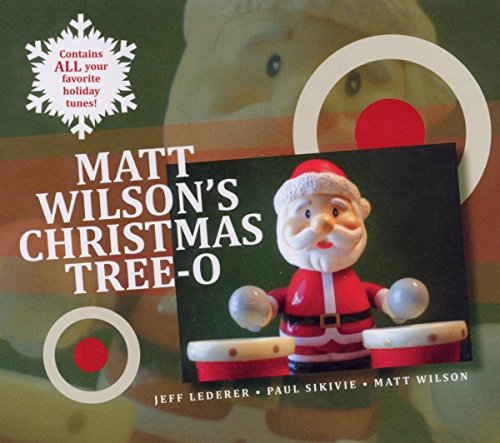 "CD cover with Santa figurine on Christmas tree, green background, and white snowflake graphic."