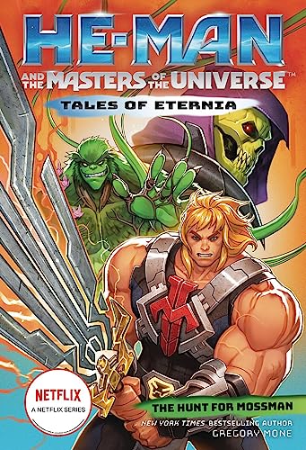 He-Man book cover featuring He-Man, Moss Man, and Skeletor in illustration.
