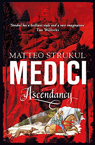 Book cover for “Medici ~ Ascendancy” with a red landscape and figures on horseback.