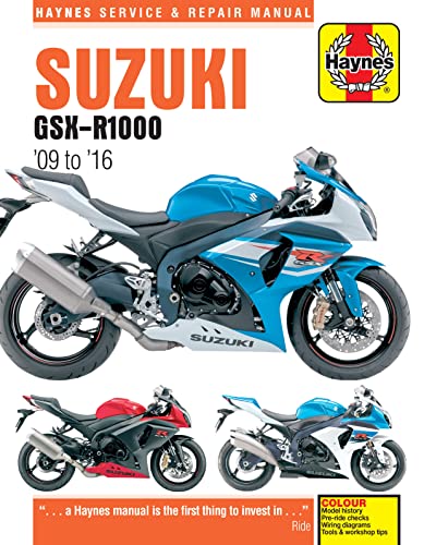 Haynes repair manual cover featuring a blue Suzuki GSX-R1000 motorcycle.