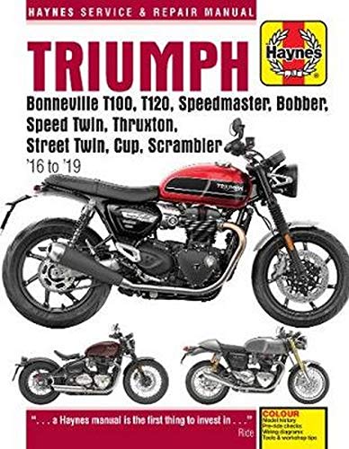 Motorcycle repair manual with black cover and white text and images of bikes inside.