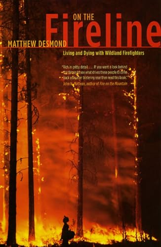 Book cover depicting a firefighter amidst a burning forest landscape.