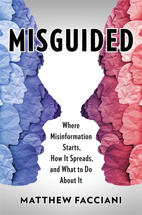 Book cover: “Misguided” with blurred faces in blue and red.