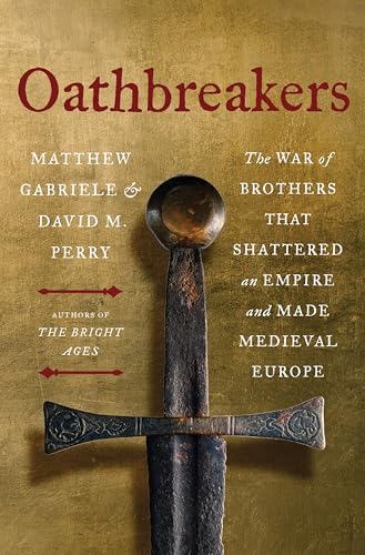 Book cover for "Oathbreakers" featuring a medieval sword against gold.