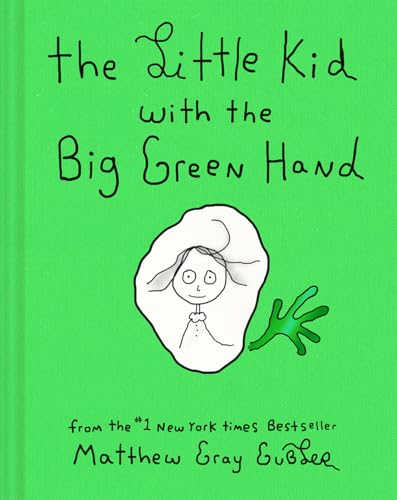 Book cover with a line drawing of a child and a large green hand.