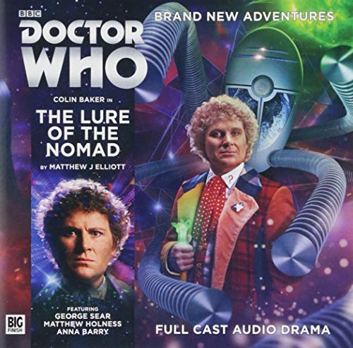 Doctor Who audiobook cover featuring the Sixth Doctor and a robotic enemy.