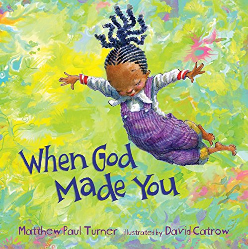 A young Black girl with braided hair floats against a colorful, abstract painted background.