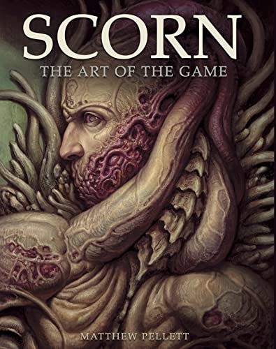 Book cover for “Scorn: The Art of the Game” with biomechanical imagery.