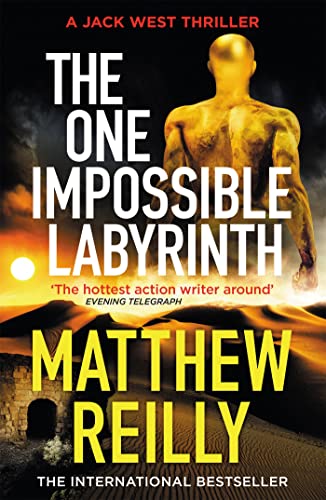 Book cover: thriller with golden figure, desert landscape, and bold text.