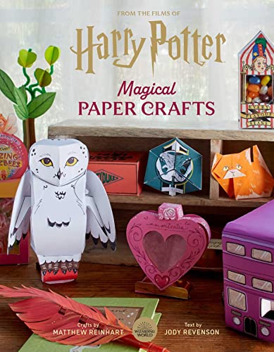 Harry Potter" paper crafts book with origami owl, heart, and Knight Bus.