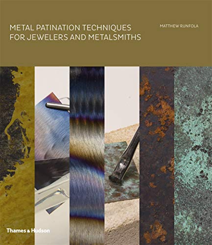 Book cover titled Metal Patination Techniques for Jewelers and Metalsmiths with various metal texture samples.