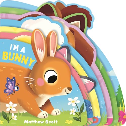 Shaped board book cover featuring a cute, illustrated orange bunny.