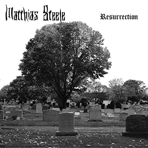 Black and white CD cover with a cemetery and large tree.