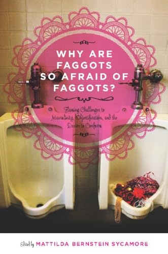 Book cover with pink lace, faucets, and public restroom fixtures.