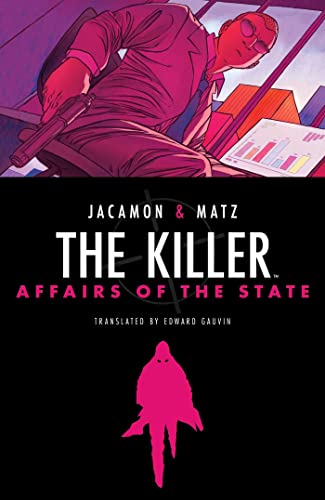 Comic book cover: a red-toned assassin with a gun, black background.