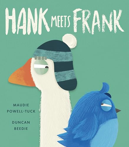 Book cover: illustrated penguin and bluebird with knitted hat.