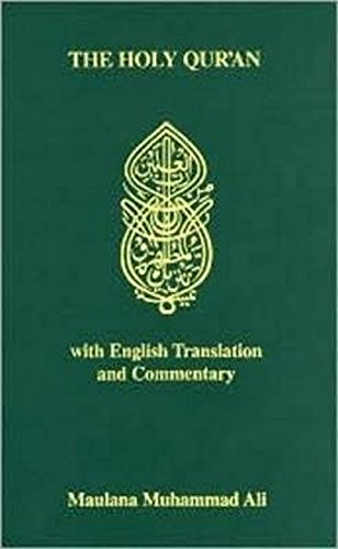 Green book cover titled The Holy Qur'an with gold text and central Arabic calligraphy.