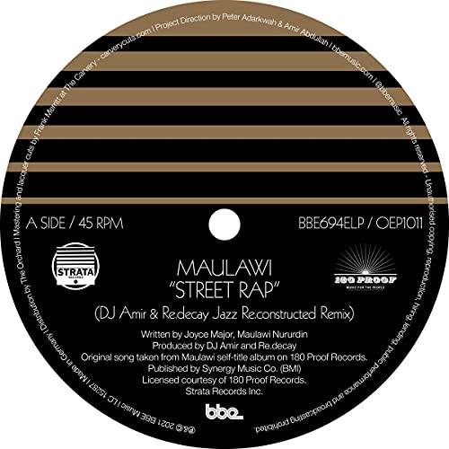 Black vinyl record label with gold text: Maulawi "Street Rap" remix.