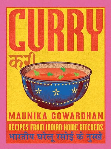 Cookbook cover with red “CURRY” text, a blue bowl of curry, and author’s name.