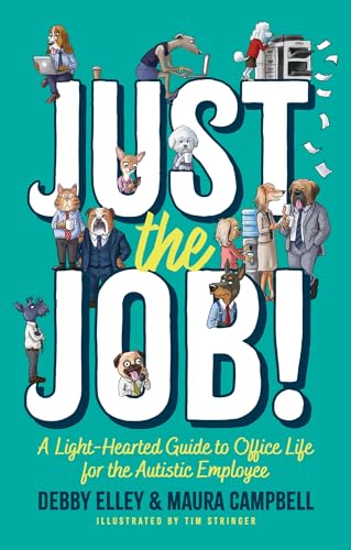 Book cover with colorful cartoon dogs in office attire and large text.
