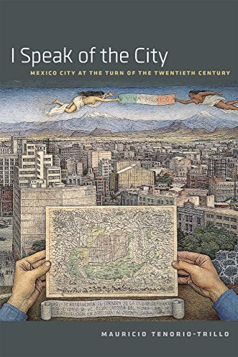 Book cover depicting a historical map over a cityscape of Mexico City.