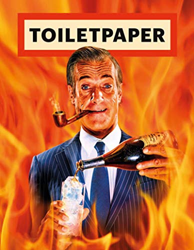 Magazine cover with a man in a suit amidst flames, pouring wine.