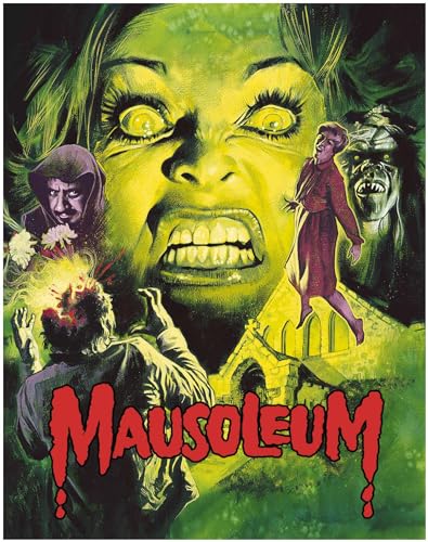 Horror film poster with a screaming woman and ghostly figures in green.