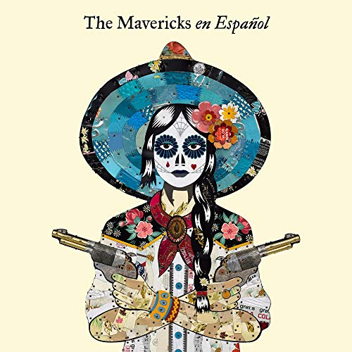 "Album cover art featuring a woman with sugar skull makeup holding two guns."