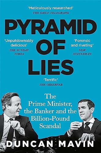 Book cover: “Pyramid of Lies” with portraits of two men in suits.