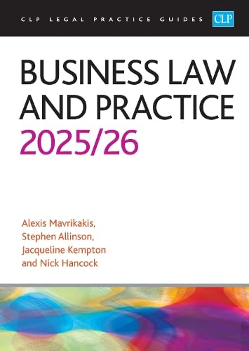 Book cover: “Business Law and Practice 2025/26” with abstract colors.