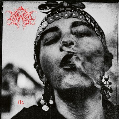 Black and white CD cover featuring a person smoking with ornate headwear.