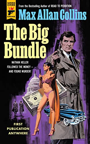 Book cover: man with gun, woman, money, Capitol Building, classic car.