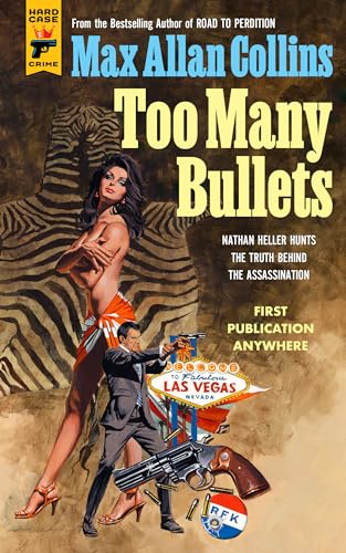 Vintage book cover: man with guns, woman, zebra stripes, Las Vegas sign.