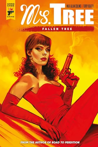 Comic book cover: woman in red dress holding a handgun.