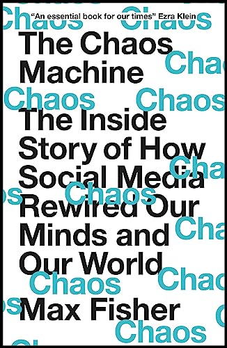 Book cover with black text on white background, overlaid with repeating light blue Chaos.
