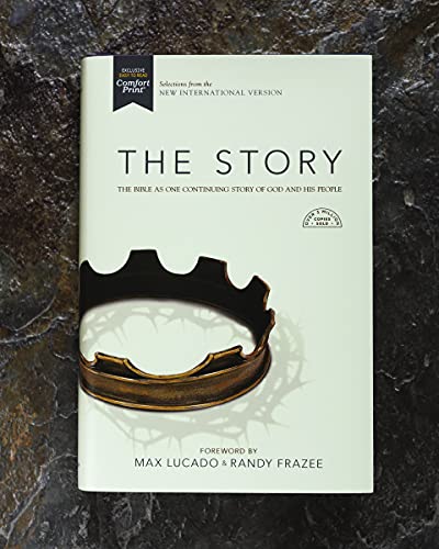 Hardcover book titled The Story featuring a crown of thorns on a light background.