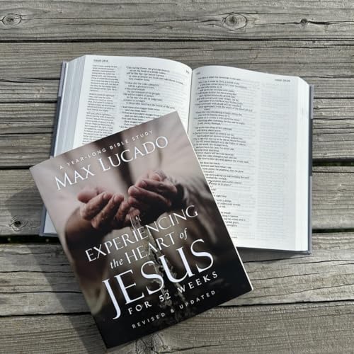 Open Bible and book cover titled “Experiencing the Heart of Jesus.”