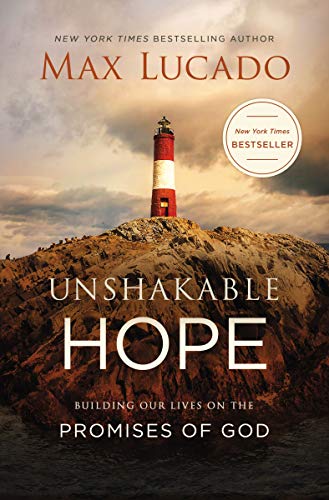 Book cover: lighthouse on a rocky cliff with title "Unshakable Hope".