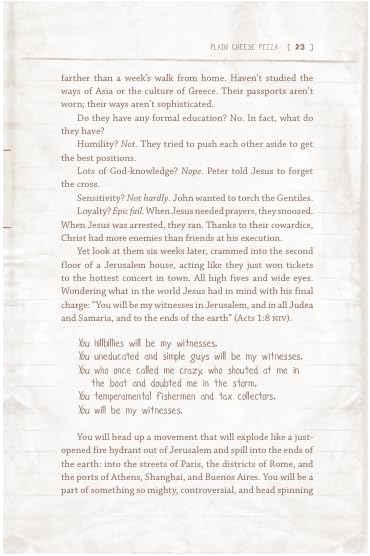 Open devotional book with text on a textured, cream-colored page.