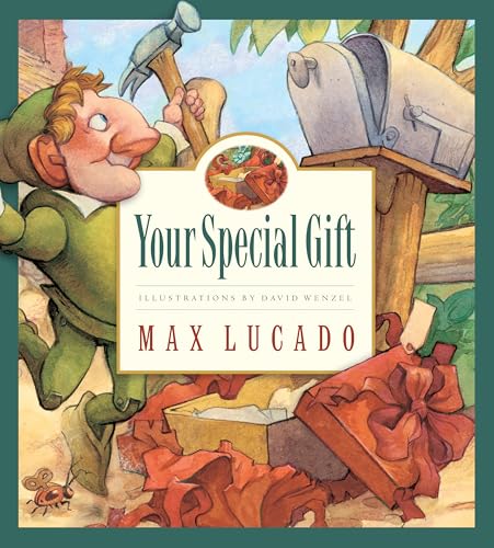 Book cover: Elf with a mailbox, open gift, and ladybug illustration.