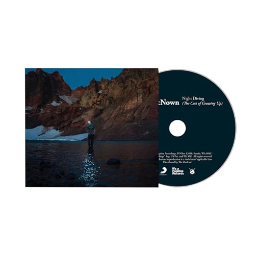 CD case and disc for Max Mcnown’s “Night Diving” album, featuring a lakeside landscape.