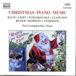 CD cover for “Christmas Piano Music” featuring Santa Claus and a child.