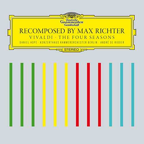Album cover with Deutsche Grammophon logo, text, and colorful vertical stripes on grey background.